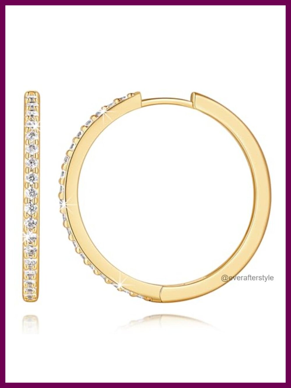 14K Gold Plated Hoop Earrings Cubic Zirconia Hinged Hoop Everyday
